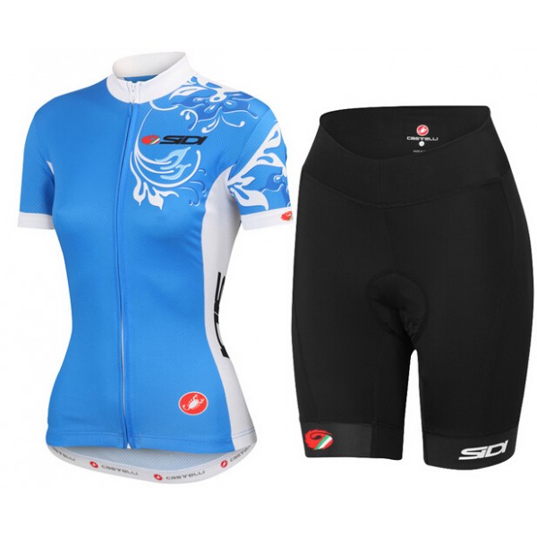 2015 SIDI Damen blau Radbekleidung Radtrikot Kurzarm und Fahrradhosen Kurz