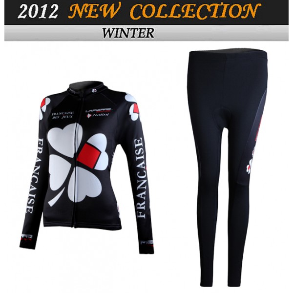 2012 Damen FDJ Cycling Fahrradbekleidung Radtrikot Satz Langarm und Lange Fahrradhose