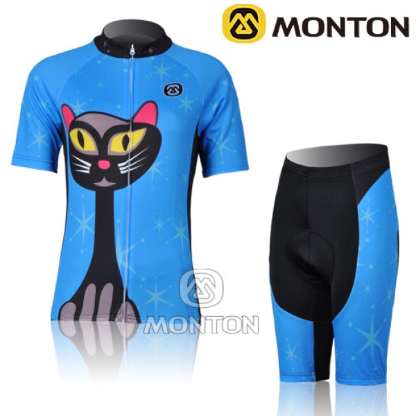 2011 MONTON Blue Cat Damen Radbekleidung Radtrikot Kurzarm und Fahrradhosen Kurz