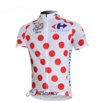2011 Tour de France Gepunktetes Radtrikot Kurzarm Weiß Rot