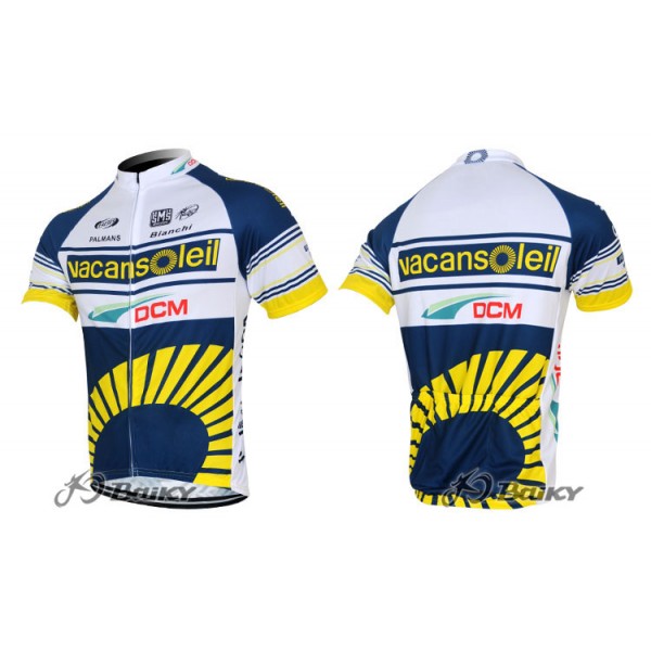 2012 Vacansoleil-DCM Radtrikot Kurzarm Weiß Blau Gelb