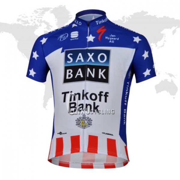 2013 Saxo Bank Tinkoff USA Champion Radtrikot Kurzarm Blau Weiß Rot 2013 Saxo Bank Tinkoff USA Champion Radtrikot Kurzarm Blau Weiß Rot
