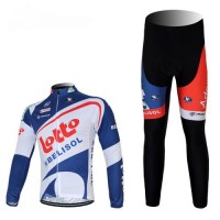 Lotto Belisol Radbekleidung Satz Fahrradtrikot Langarm und Lang Radhose Weiß Blau