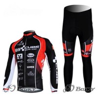 MHW Cube Racing Team Radbekleidung Satz Fahrradtrikot Langarm und Lang Radhose Rot Schwarz