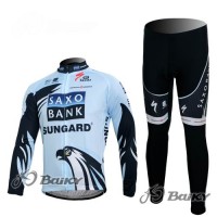 Saxo Bank Sungard Pro Team Radbekleidung Satz Fahrradtrikot Langarm und Lang Radhose Weiß Schwarz