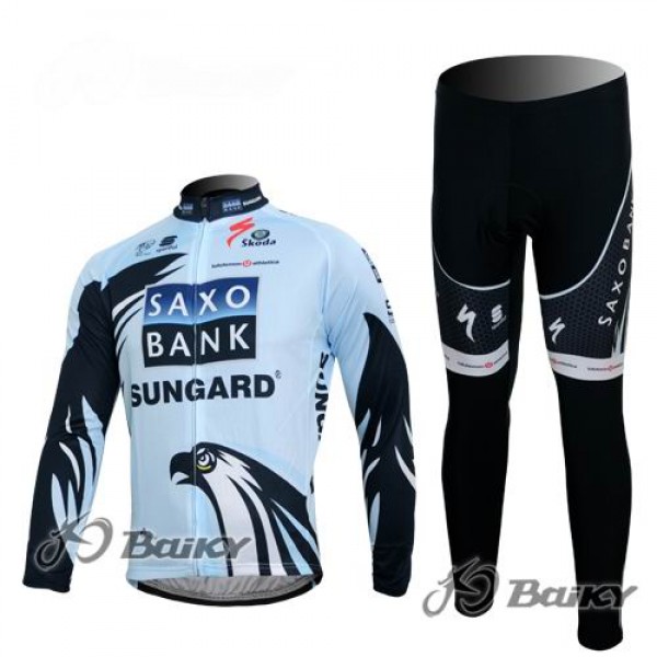Saxo Bank Sungard Pro Team Radbekleidung Satz Fahrradtrikot Langarm und Lang Radhose Weiß Schwarz