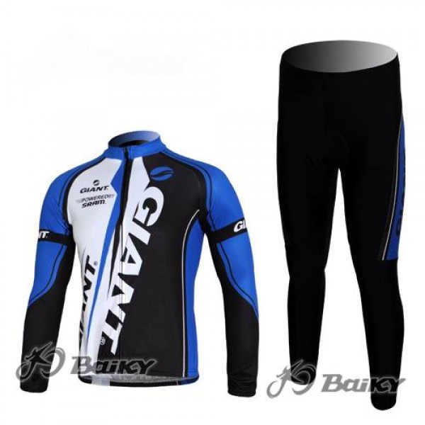 Giant Sram Pro Team Radbekleidung Satz Fahrradtrikot Langarm und Lang Radhose Blau Weiß Schwarz