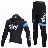 2013 Team Sky Radbekleidung Satz Fahrradtrikot Langarm und Lang Radhose Schwarz Blau