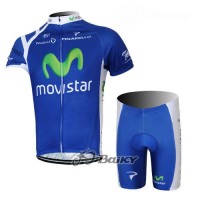 Movistar Radbekleidung Radtrikot Kurzarm und Fahrradhosen Kurz Blau