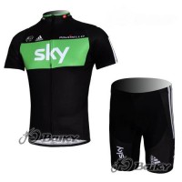 SKY Pro Team Radbekleidung Radtrikot Kurzarm und Fahrradhosen Kurz Schwarz Grün