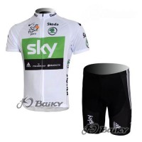 SKY Pro Team Radbekleidung Radtrikot Kurzarm und Fahrradhosen Kurz Weiß Grün