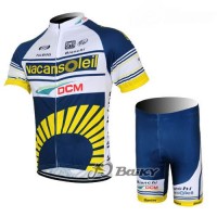 Vacansoleil-DCM Radbekleidung Radtrikot Kurzarm und Fahrradhosen Kurz Weiß Blau Gelb