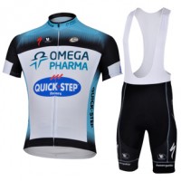 2013 Omega Pharma Quick Step Radbekleidung Satz Radtrikot Kurzarm und Kurz Trägerhose Weiß Schwarz
