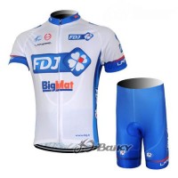 FDJ-BigMatRadbekleidung Radtrikot Kurzarm und Fahrradhosen Kurz Weiß Blau
