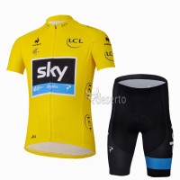 2013 Team Sky Gelbes Trikot Radbekleidung Radtrikot Kurzarm und Fahrradhosen Kurz