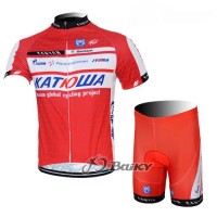Katusha Russland Radbekleidung Radtrikot Kurzarm und Fahrradhosen Kurz Rot