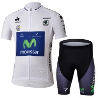 Movistar Tour de France Weißen Trikots Radbekleidung Radtrikot Kurzarm und Fahrradhosen Kurz