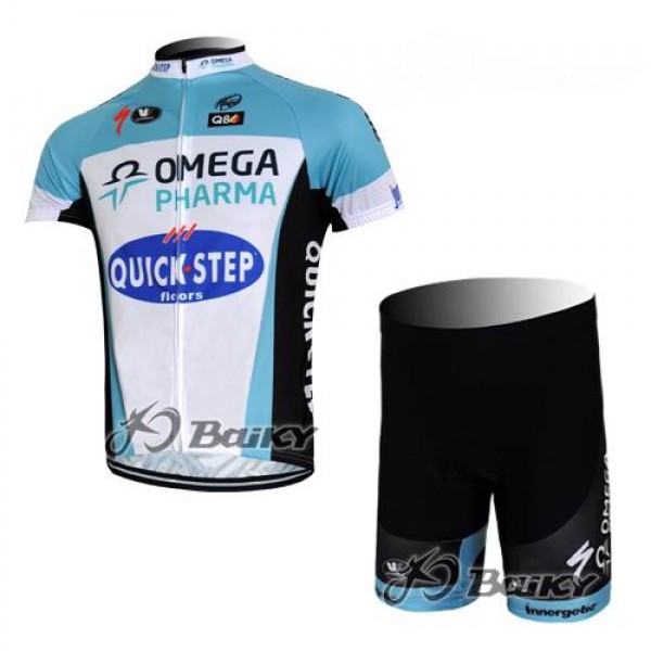 2012 Omega Pharma-Quick Step Radbekleidung Radtrikot Kurzarm und Fahrradhosen Kurz Weiß Blau