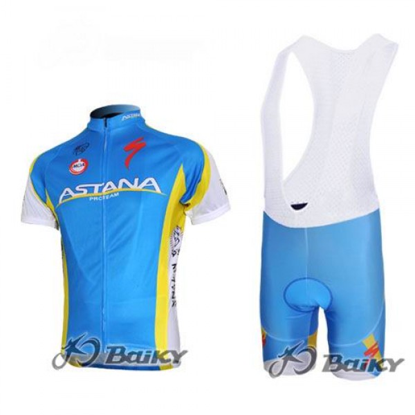Astana Pro Team Radtrikot Kurzarm Kurz Trägerhose Kits Blau