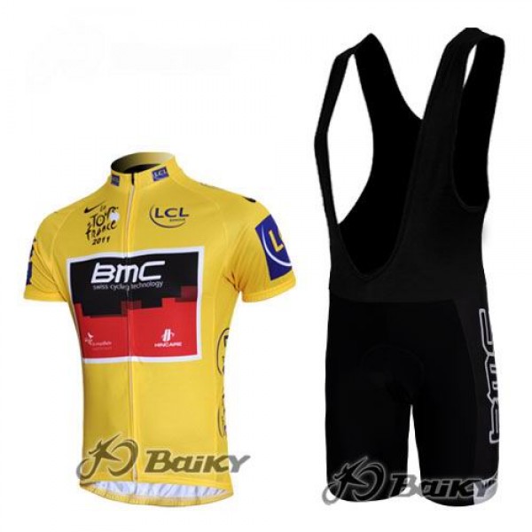 BMC 2011 Tour De France Radtrikot Kurzarm Kurz Trägerhose Kits Gelb