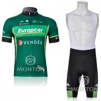 Europcar Pro Team Vendee Fahrradbekleidung Satz Fahrradtrikot Kurzarm Trikot und Kurz Trägerhose Grün