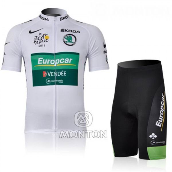 Europcar Pro Team Vendee Radtrikot Kurzarm und Kurz Radhose Kits Weiß