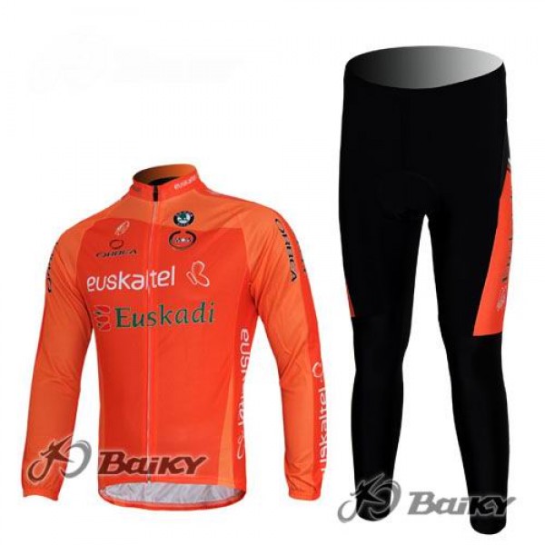 Euskaltel-Euskadi Pro Team Fahrradbekleidung Radtrikot Satz Langarm und Lange Fahrradhose Orange