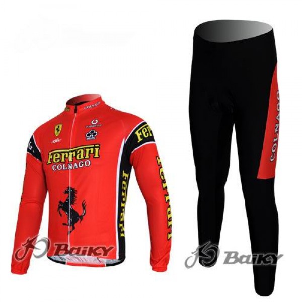 Ferrari Colnago Pro Team Fahrradbekleidung Radtrikot Satz Langarm und Lange Fahrradhose Rot