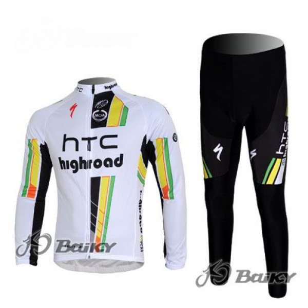 HTC-Highroad Pro Team Fahrradbekleidung Radtrikot Satz Langarm und Lange Fahrradhose Weiß Grün