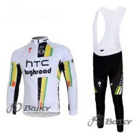 HTC-Highroad Pro Team Fahrradbekleidung Radtrikot Satz Langarm und Lange Trägerhose Weiß Grün