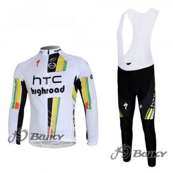 HTC-Highroad Pro Team Fahrradbekleidung Radtrikot Satz Langarm und Lange Trägerhose Weiß Grün