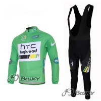 HTC-Highroad Pro Team Fahrradbekleidung Radtrikot Satz Langarm und Lange Trägerhose Grün Schwarz