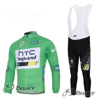 HTC-Highroad Pro Team Fahrradbekleidung Radtrikot Satz Langarm und Lange Trägerhose Grün Weiß
