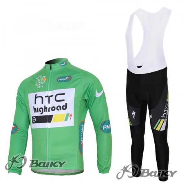 HTC-Highroad Pro Team Fahrradbekleidung Radtrikot Satz Langarm und Lange Trägerhose Grün Weiß