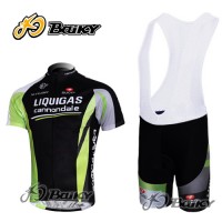 Liquigas Cannondale Fahrradbekleidung Satz Fahrradtrikot Kurzarm Trikot und Kurz Trägerhose Schwarz Grün