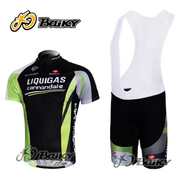Liquigas Cannondale Fahrradbekleidung Satz Fahrradtrikot Kurzarm Trikot und Kurz Trägerhose Schwarz Grün