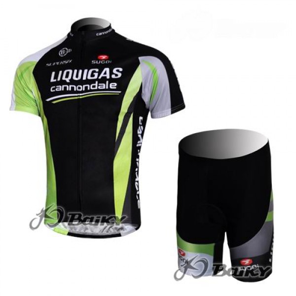 Liquigas Cannondale Pro Team Radbekleidung Radtrikot Kurzarm und Fahrradhosen Kurz Schwarz Grün