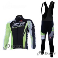 Liquigas Cannondale Pro Team Fahrradbekleidung Radtrikot Satz Langarm und Lange Trägerhose Schwarz Grün