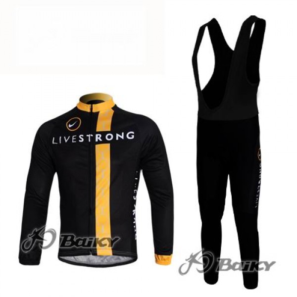 Livestrong Fahrradbekleidung Radtrikot Satz Langarm und Lange Trägerhose Schwarz Gelb