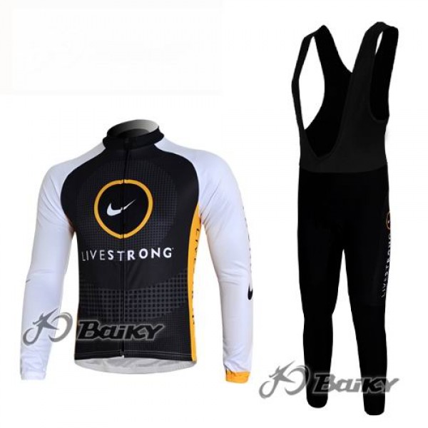 Livestrong Fahrradbekleidung Radtrikot Satz Langarm und Lange Trägerhose Schwarz Weiß