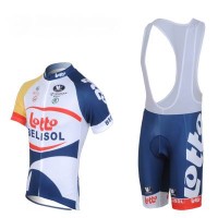 2013 Lotto Belisol Fahrradbekleidung Satz Fahrradtrikot Kurzarm Trikot und Kurz Trägerhose Weiß Blau