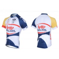 2013 Lotto Belisol Fahrradbekleidung Satz Fahrradtrikot Kurzarm Trikot und Kurz Trägerhose Weiß Blau