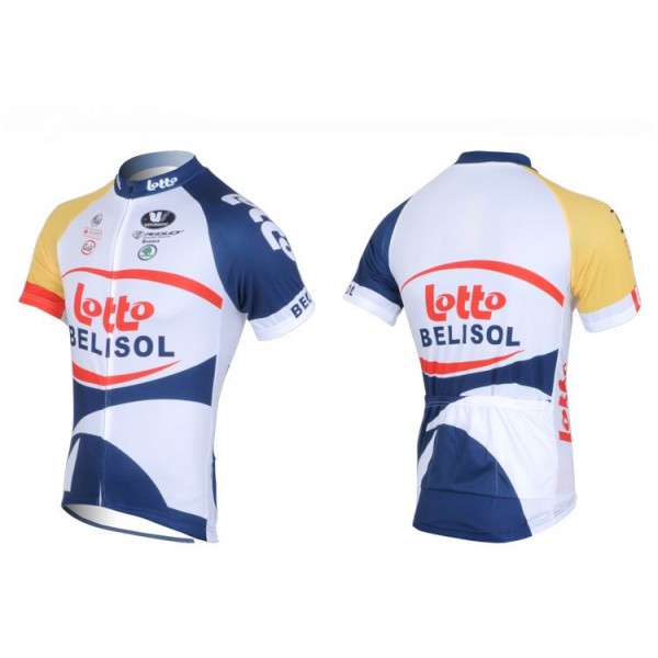 2013 Lotto Belisol Fahrradbekleidung Satz Fahrradtrikot Kurzarm Trikot und Kurz Trägerhose Weiß Blau