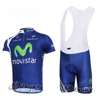 Movistar Team Fahrradbekleidung Satz Fahrradtrikot Kurzarm Trikot und Kurz Trägerhose Blau