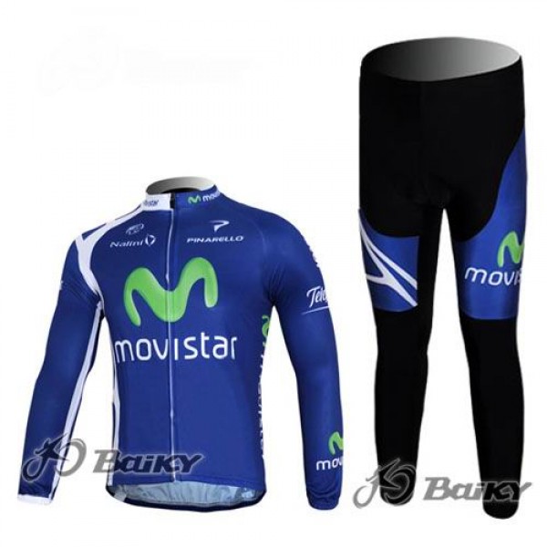 Movistar Team Fahrradbekleidung Radtrikot Satz Langarm und Lange Fahrradhose Blau