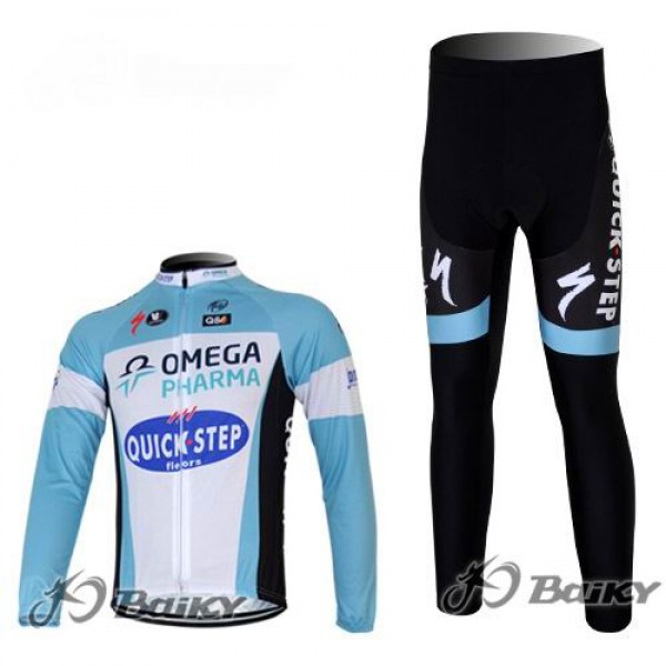 Omega Pharma Quick Step Pro Team Fahrradbekleidung Radtrikot Satz Langarm und Lange Fahrradhose Blau Weiß