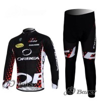 Orbea Pro Team Fahrradbekleidung Radtrikot Satz Langarm und Lange Fahrradhose Schwarz Rot
