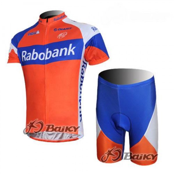 Rabobank Pro Team Radbekleidung Radtrikot Kurzarm und Fahrradhosen Kurz Orange Blau