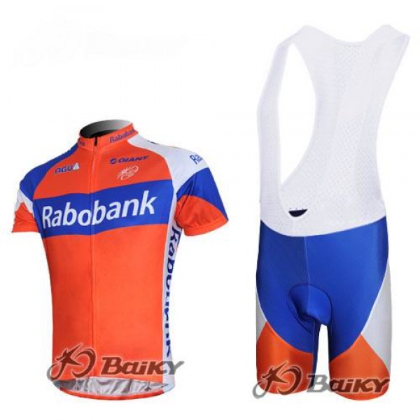 Rabobank Pro Team Fahrradbekleidung Satz Fahrradtrikot Kurzarm Trikot und Kurz Trägerhose Orange Blau