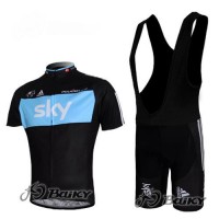 SKY Pro Team Fahrradbekleidung Satz Fahrradtrikot Kurzarm Trikot und Kurz Trägerhose Schwarz Blau
